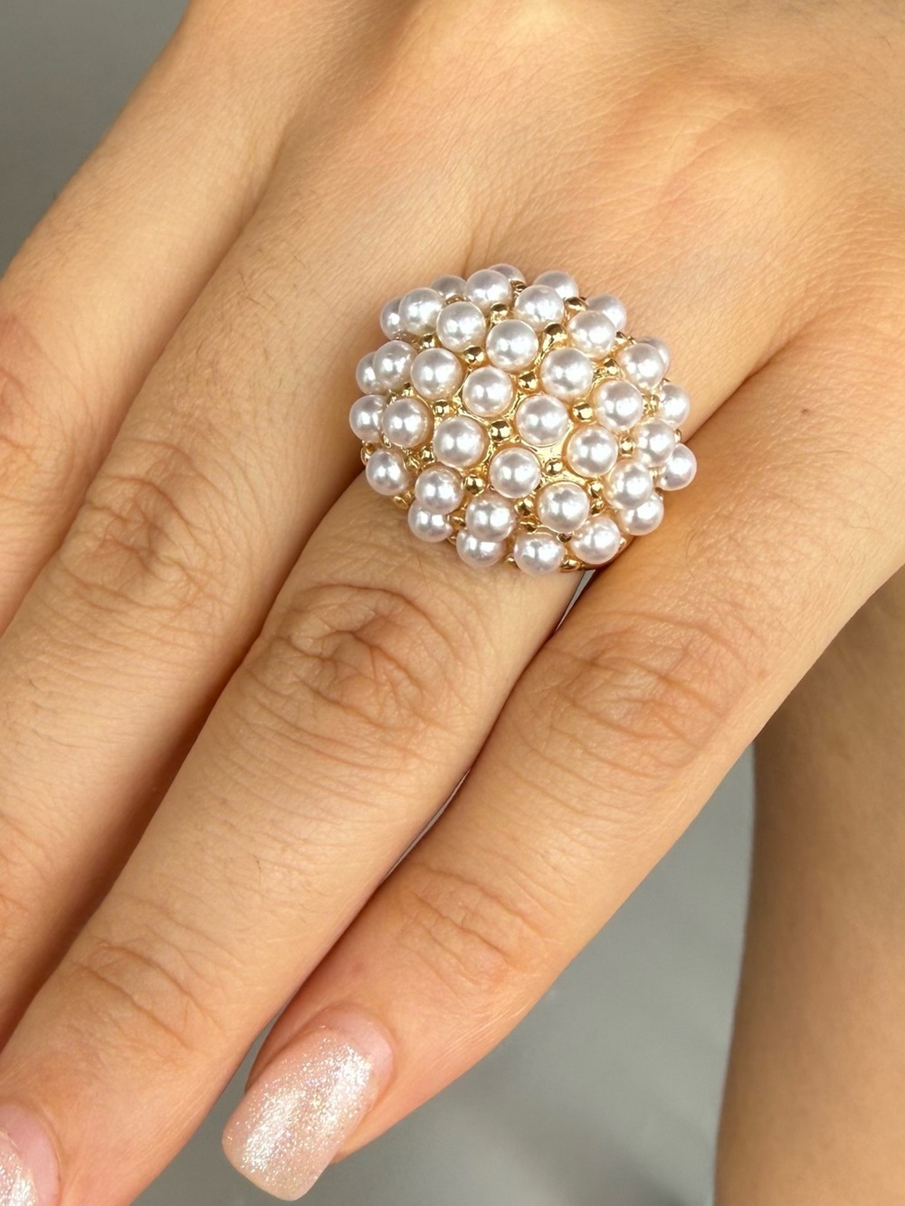 Anthropologie Pearl Cluster Dome Ring - Gold & White